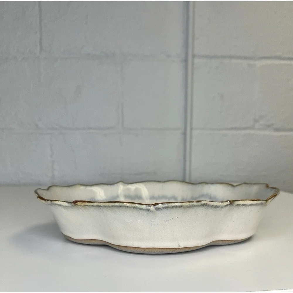 Bay Pottery Scalloped Edge Bowl Tray Platter Oyster Floral‎ Virginia Art Pottery